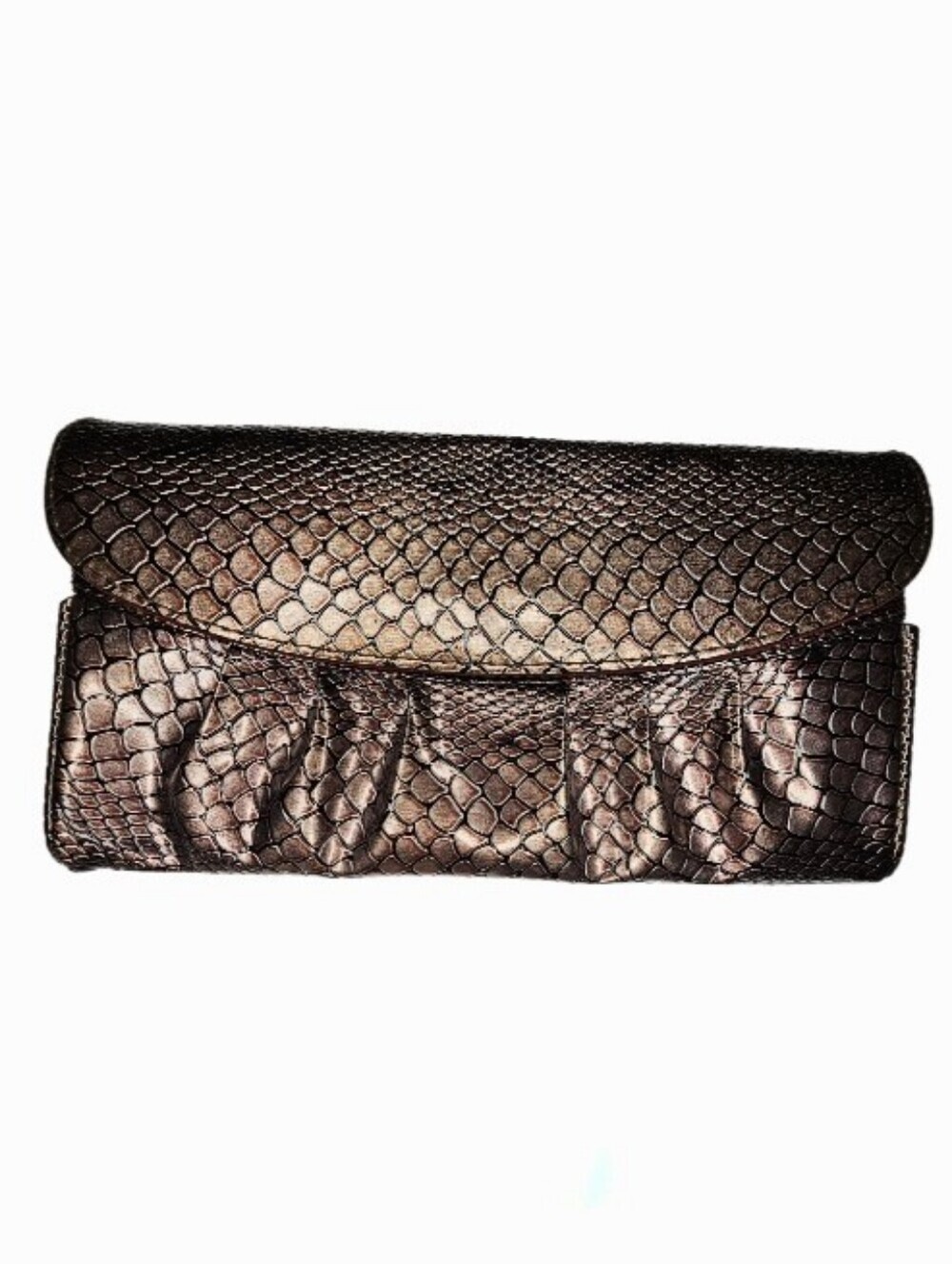 ​Metallic Bronze Snakeskin Clutch Crossbody Bag Removable Chain Strap